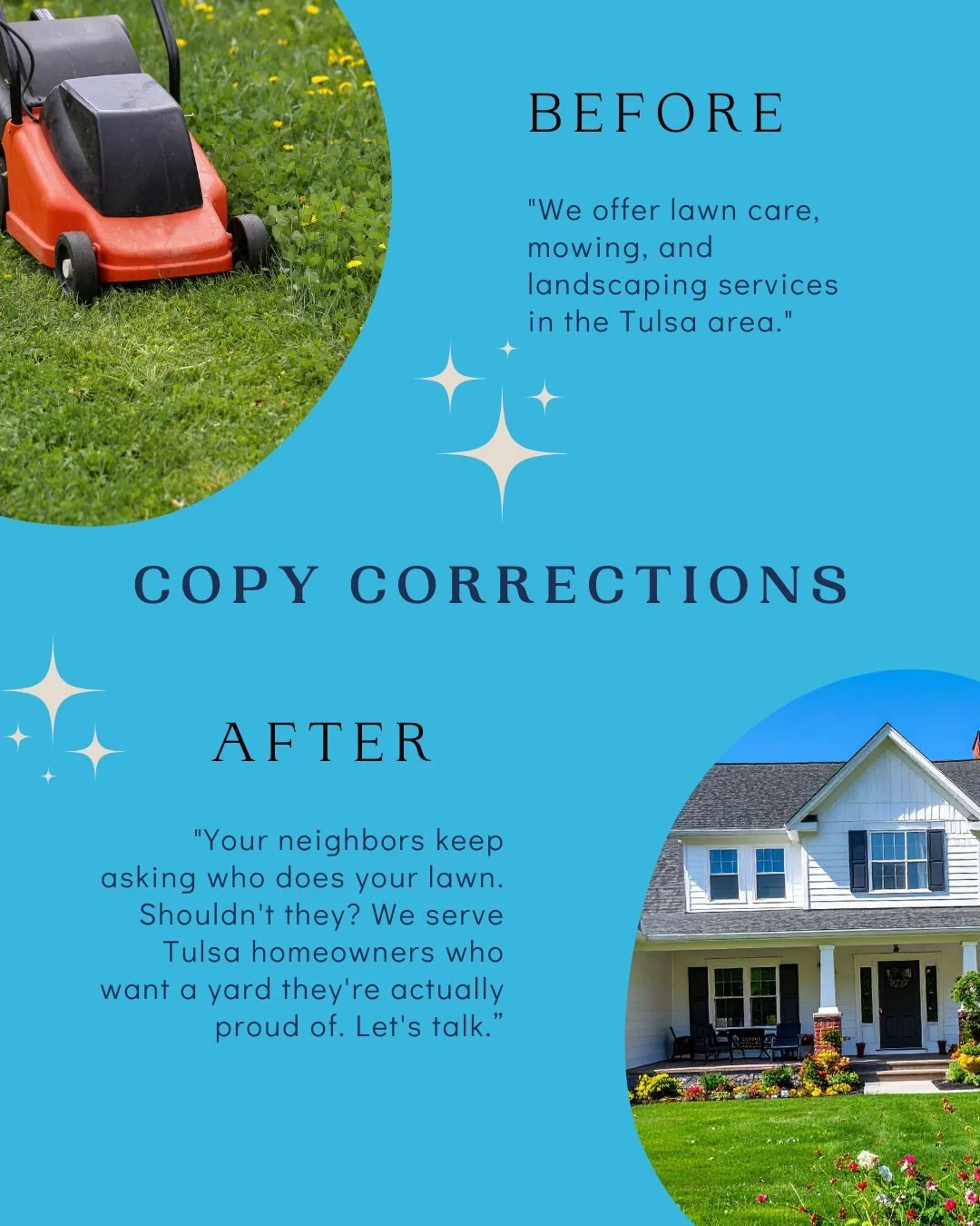 Next up: the lawn care guy.

You know the one.

Truck full of equipment.
Up before the heat hits.
Working while everyone else is still drinking their coffee.

And his website says:

&ldquo;We offer lawn care and landscaping services in Tulsa.&rdquo;
