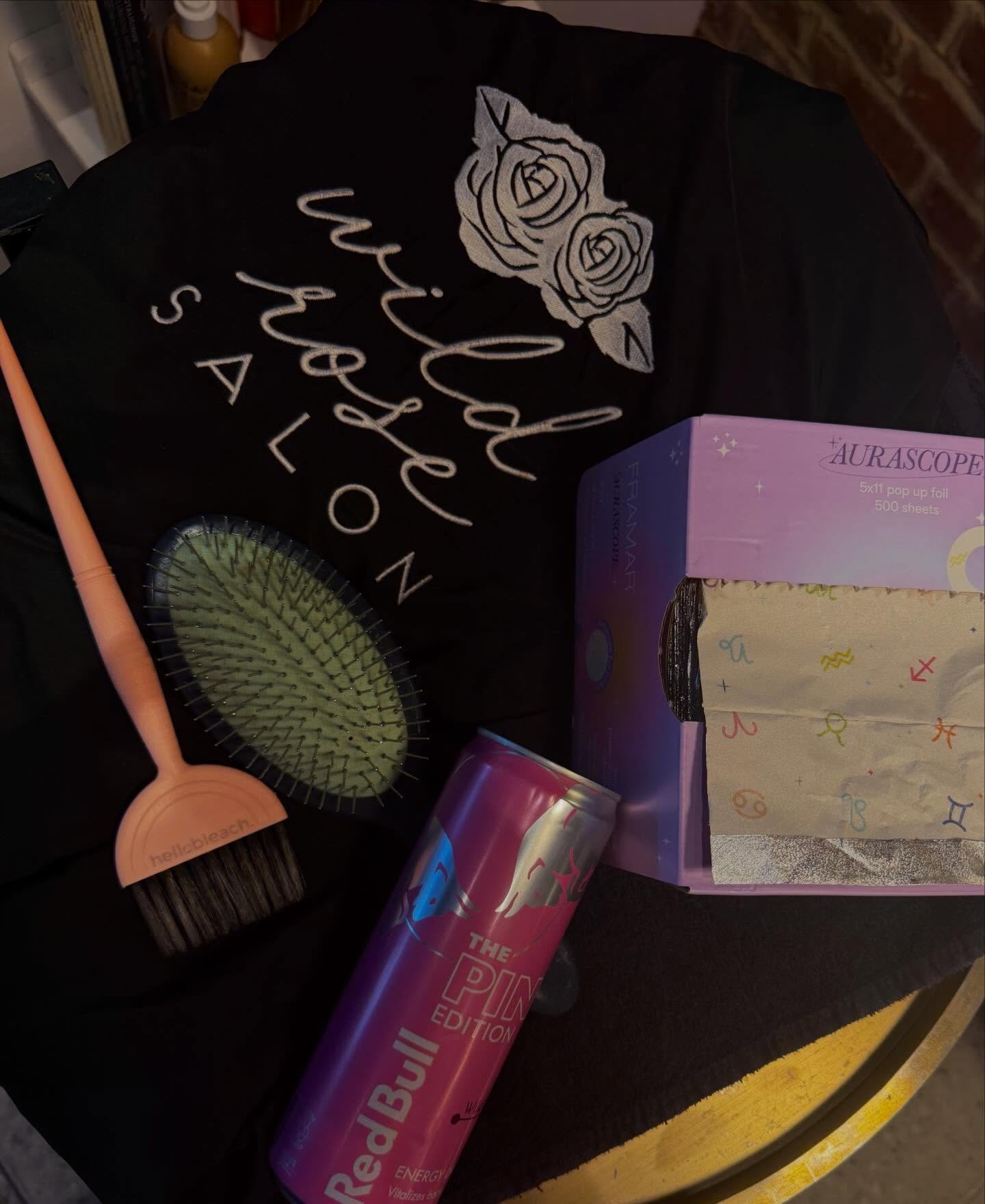 Wild Rose Salon runs on caffeine and creativity ✨ 
with a little help from cute foils by @framar, the best detangling brush by @domdomhair and of course Red Bull 🤪

Booking is easy - send a message, follow the link in the bio, click the book now but