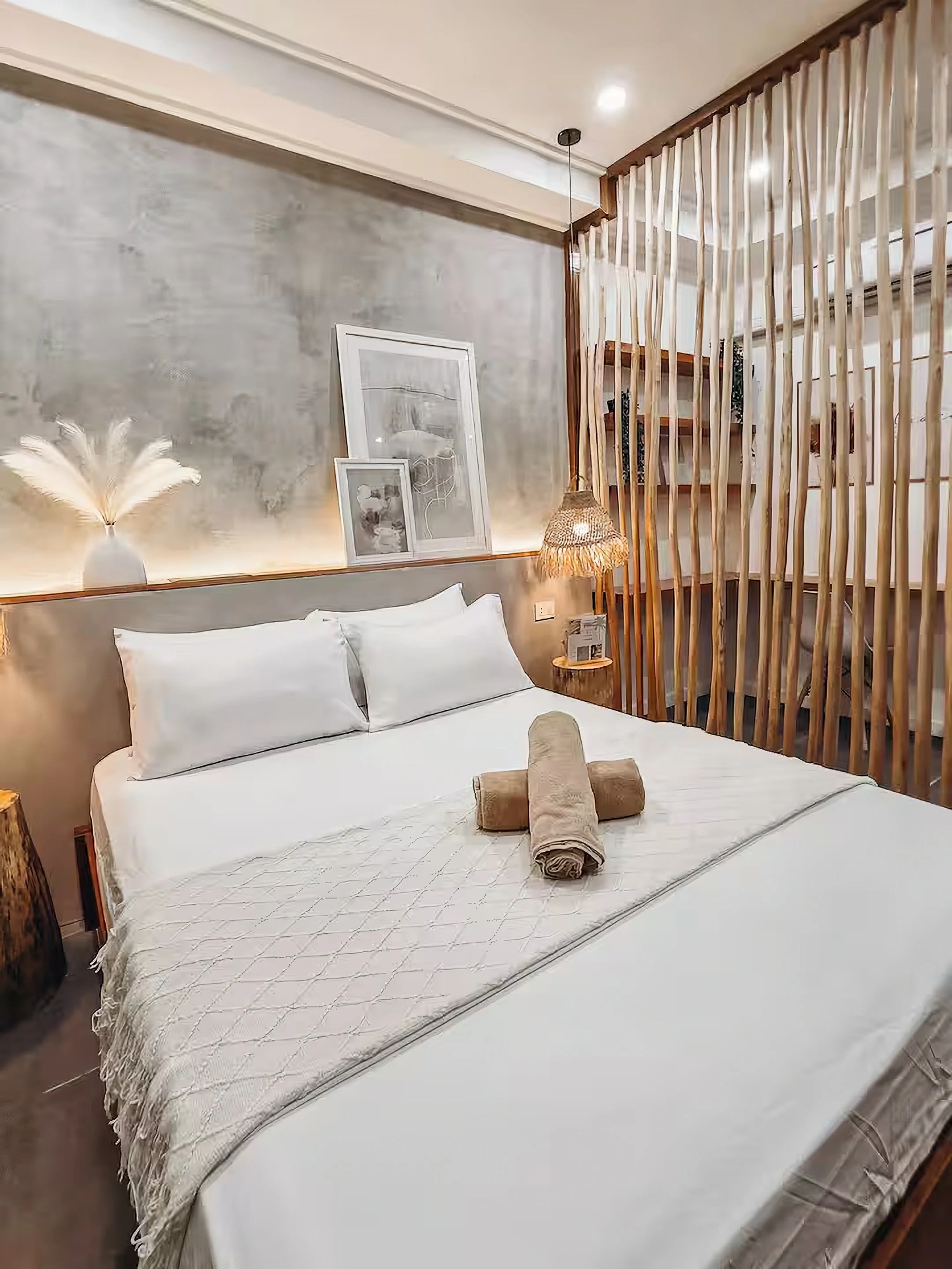 White Palm Villas Siargao Room 1 bedroom with minimalist tropical design, warm lighting, and a double bed in a private villa