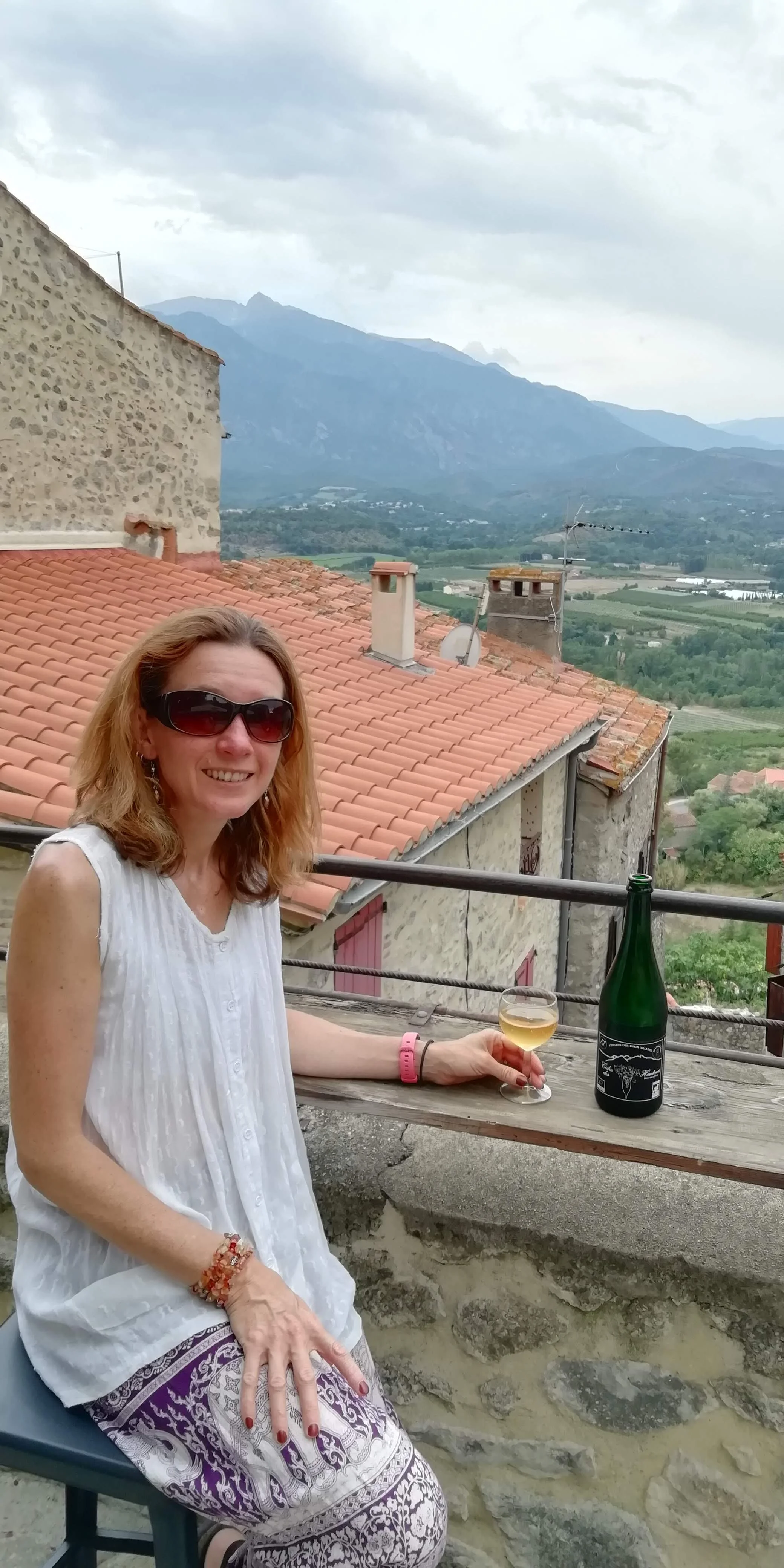 Rachel with a view of Canigou mountain in France