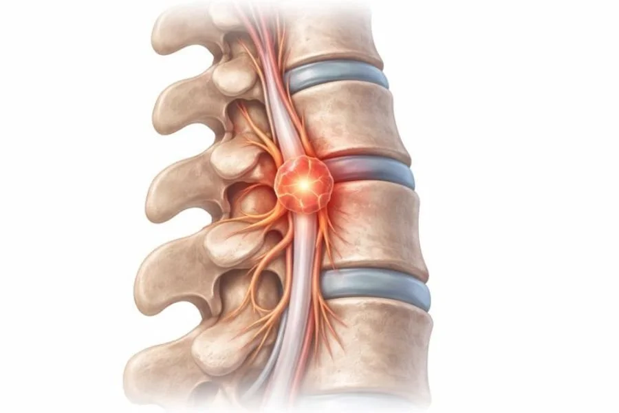 Medical drawing of a tumour on a spine