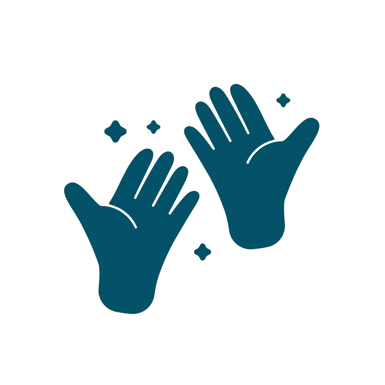 Two blue hands with small stars floating around them.