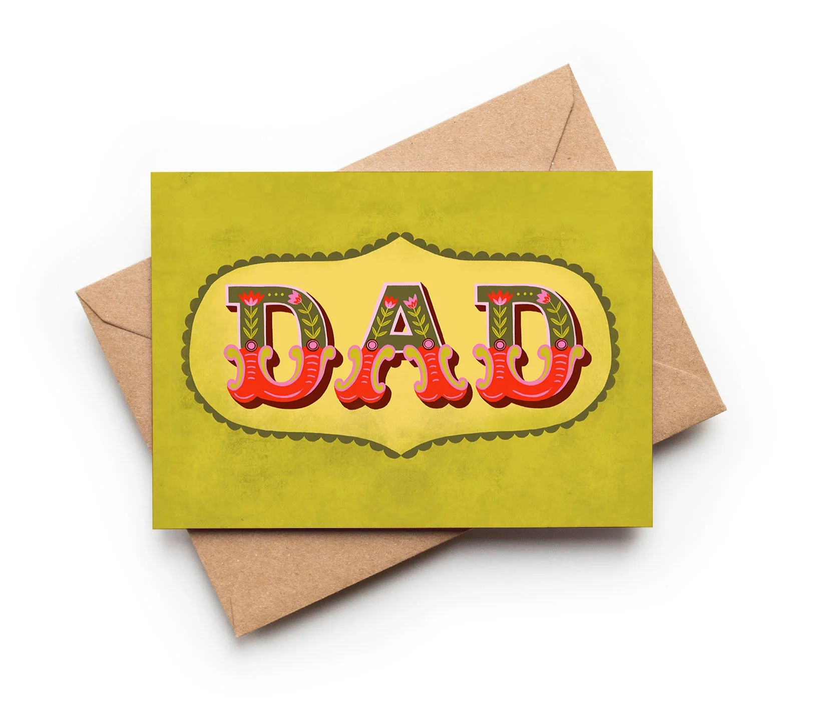 Folk Style 'Dad' / A6 Greetings Card