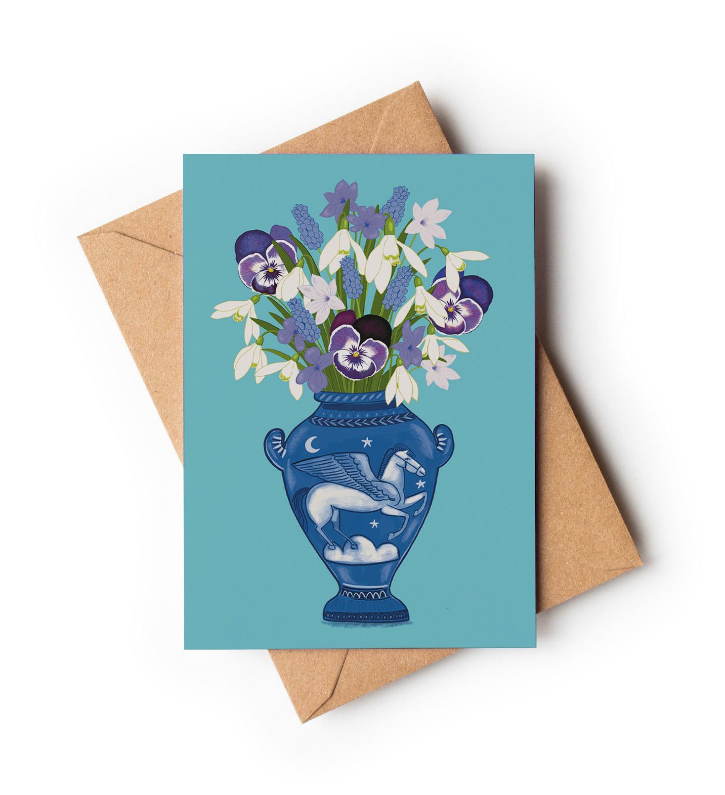 Spring Flowers in a Greek Pegasus Vase / A6 Greetings Card