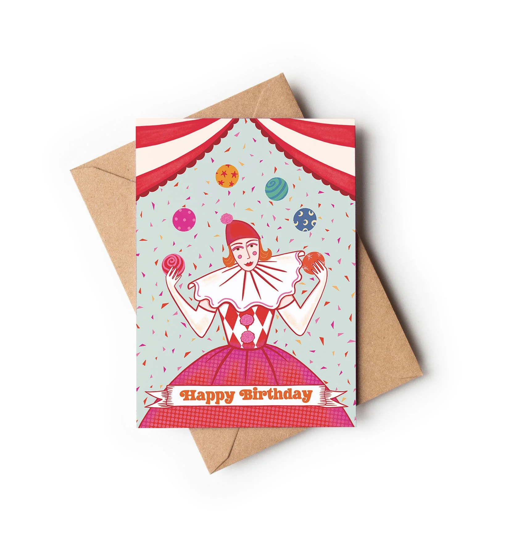 Circus Juggling Pierrot / A6 Birthday Card