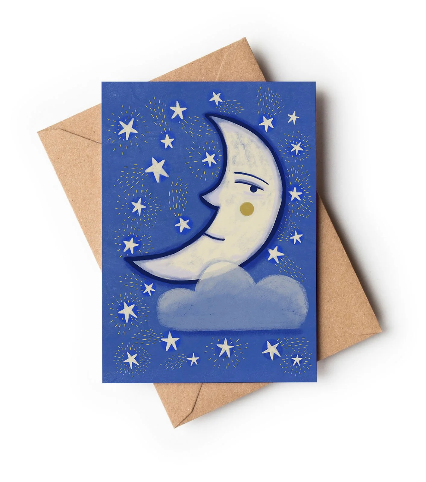 Folk Style Moon / A6 Greetings Card