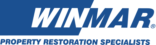 Winmar Property Restoration Specialists logo with stylized text and graphic elements