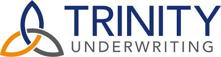 Logo of Trinity Underwriting with three interconnected rings in blue, gray, and orange.
