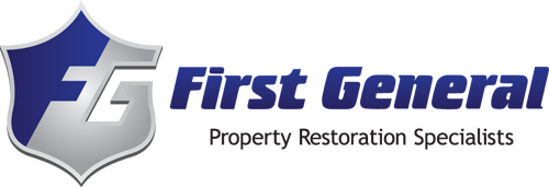 First General Property Restoration logo with a shield design