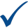 A blue check mark on a white background.