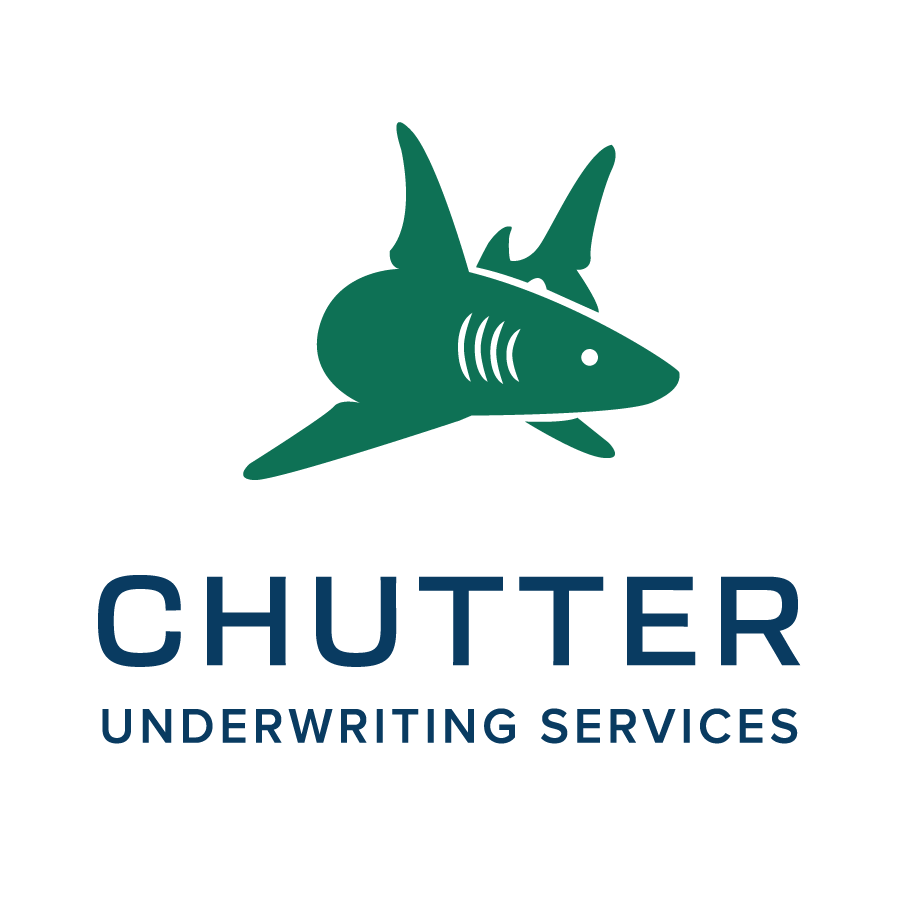 Logo with a stylized shark image above the text 'CHUTTER UNDERWRITING SERVICES'.