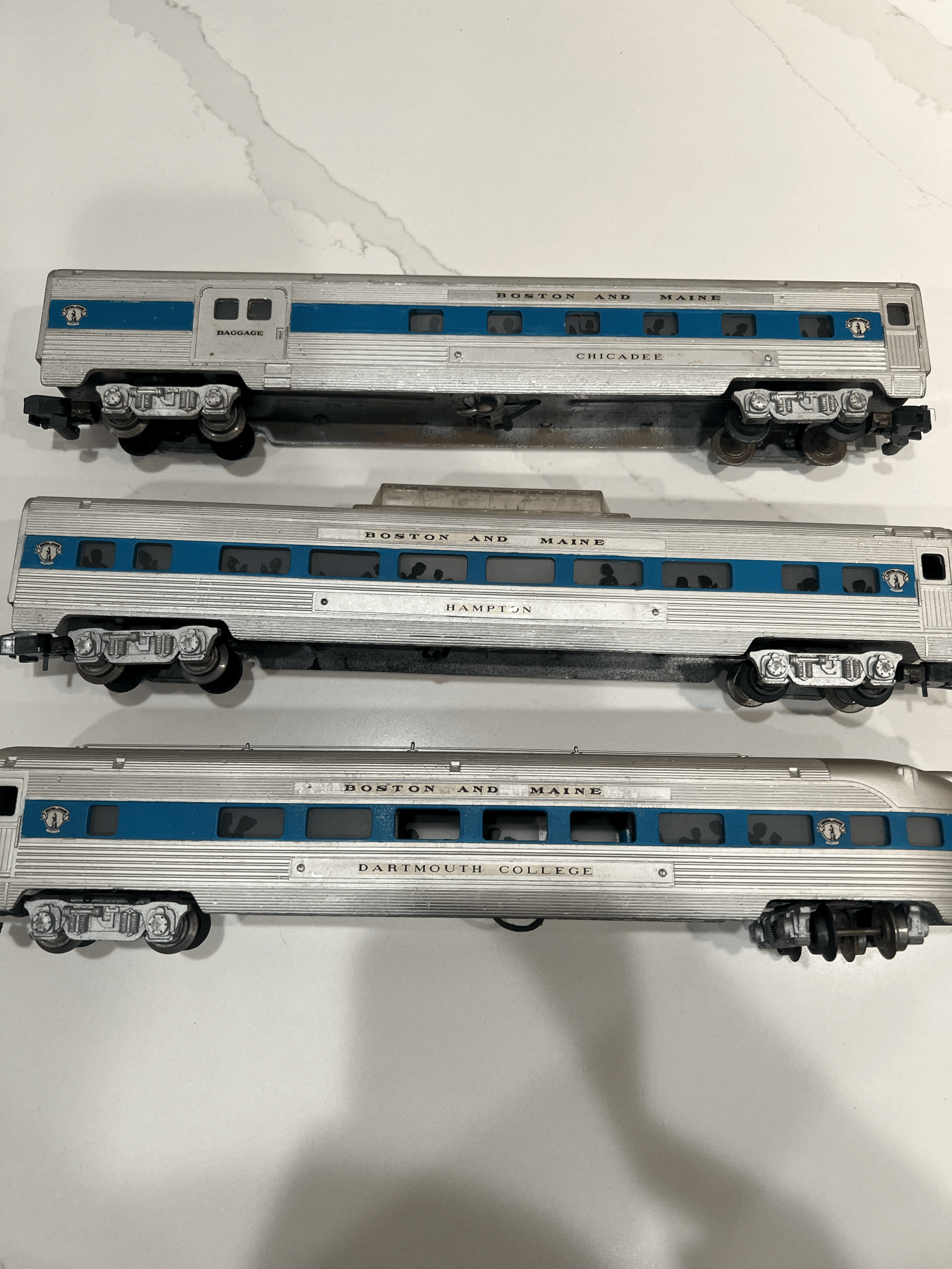 Vintage American Flyer Boston & Maine Passenger Cars, Dartmouth College, Hampton, Chicadee