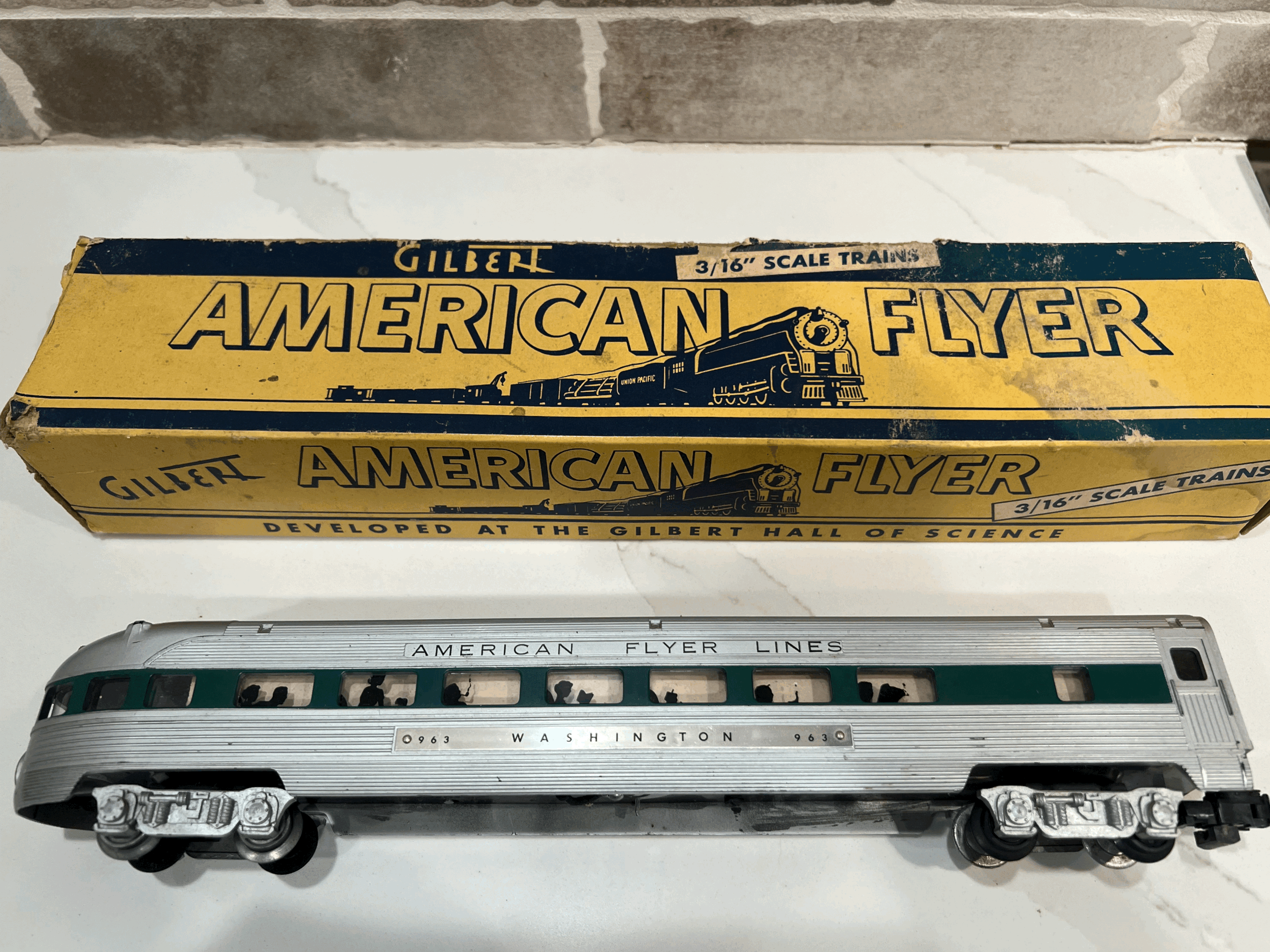 Vintage Gilbert American Flyer #963G Green "Washington" Observation Car S-Gauge w/ Box