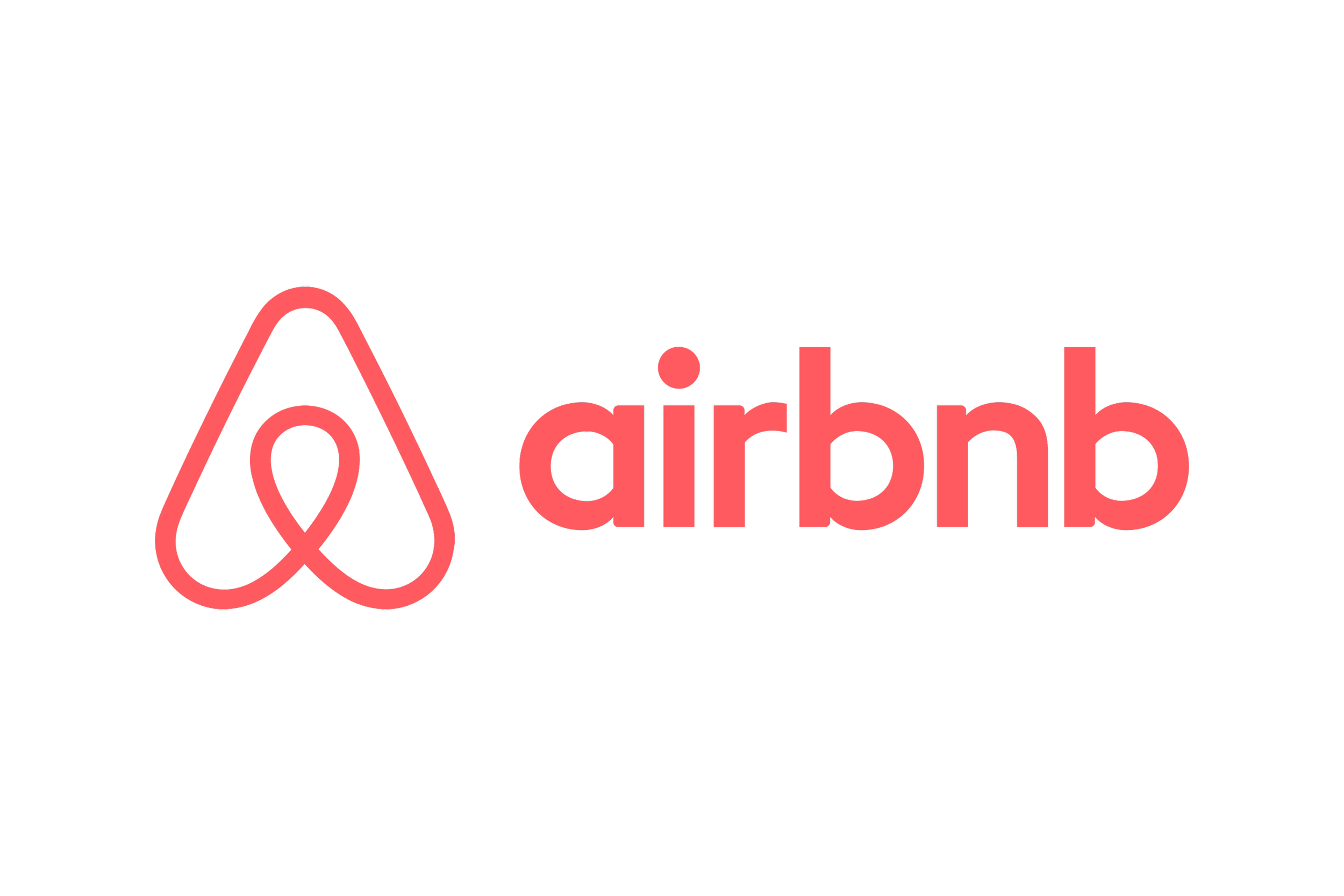 Airbnb logo with a red outline of a heart-shaped house and the word 'airbnb' in lowercase red letters on a black background.