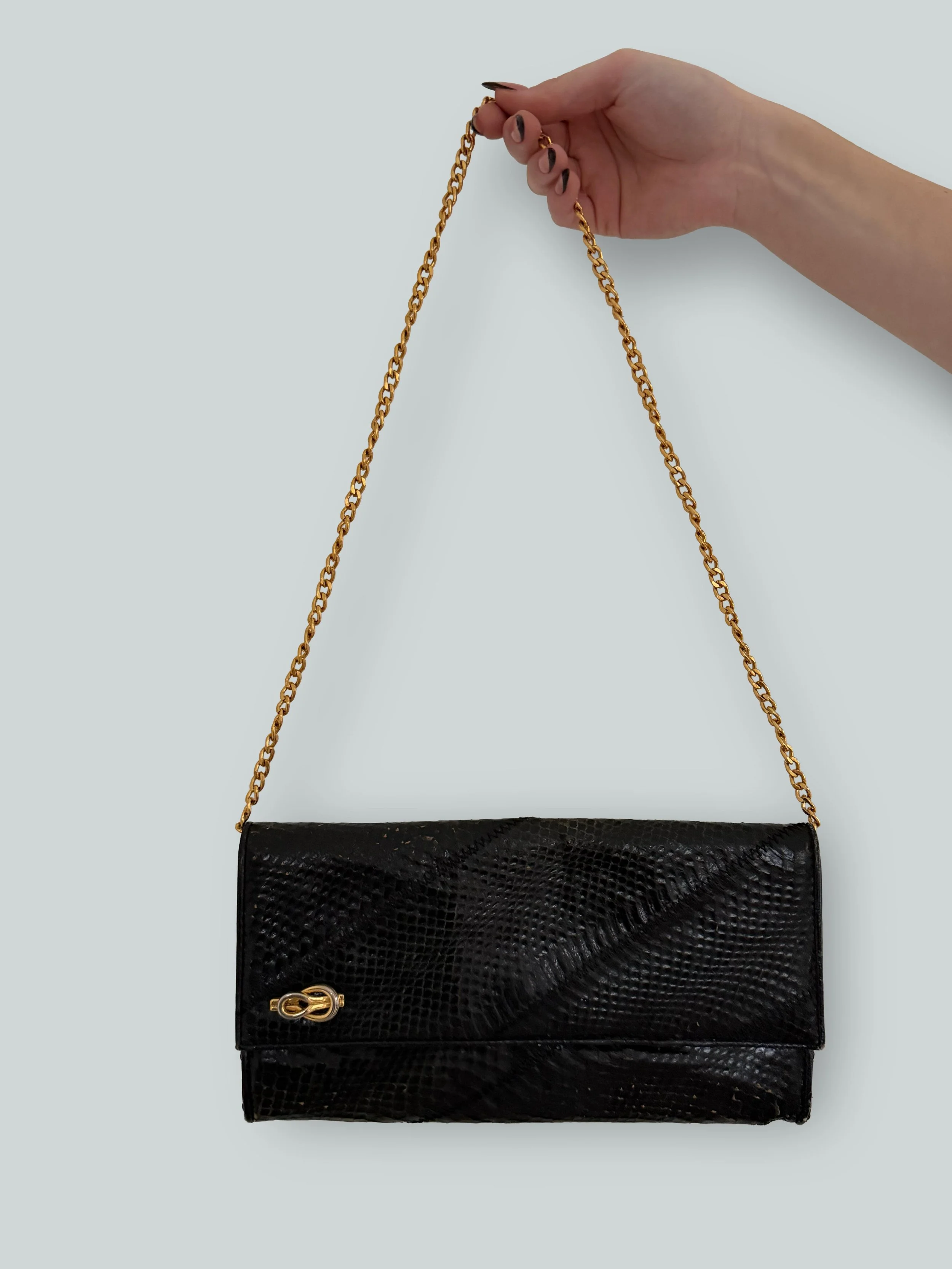 SNAKESKIN BAG WITH GOLD CHAIN STRAP