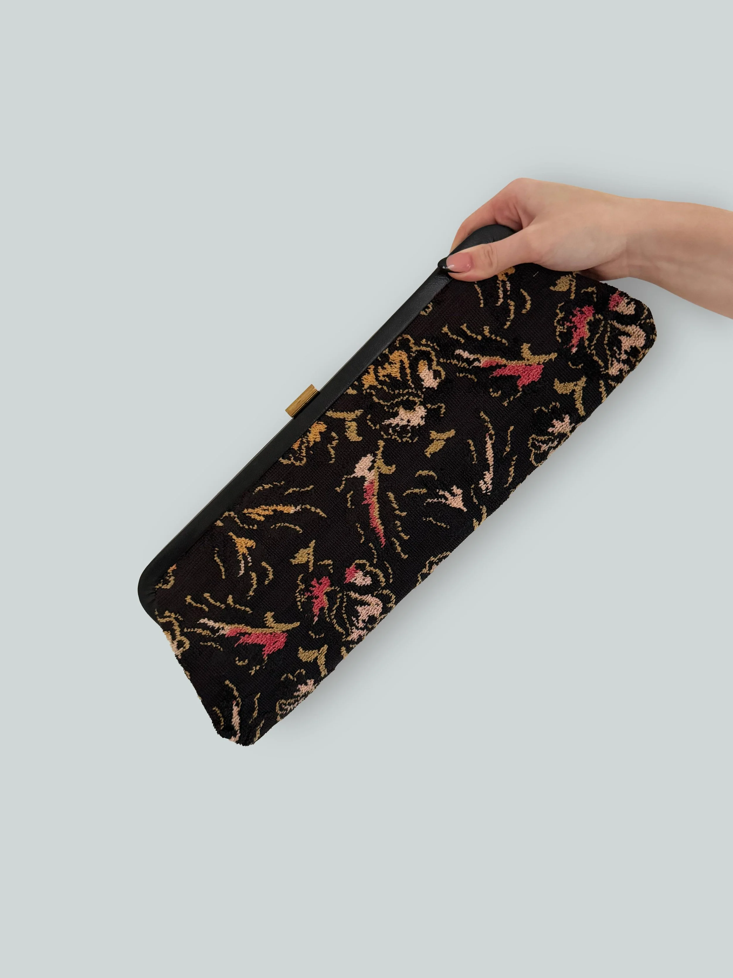 BLACK FLORAL TAPESTRY LONG WALLET STYLE BAG