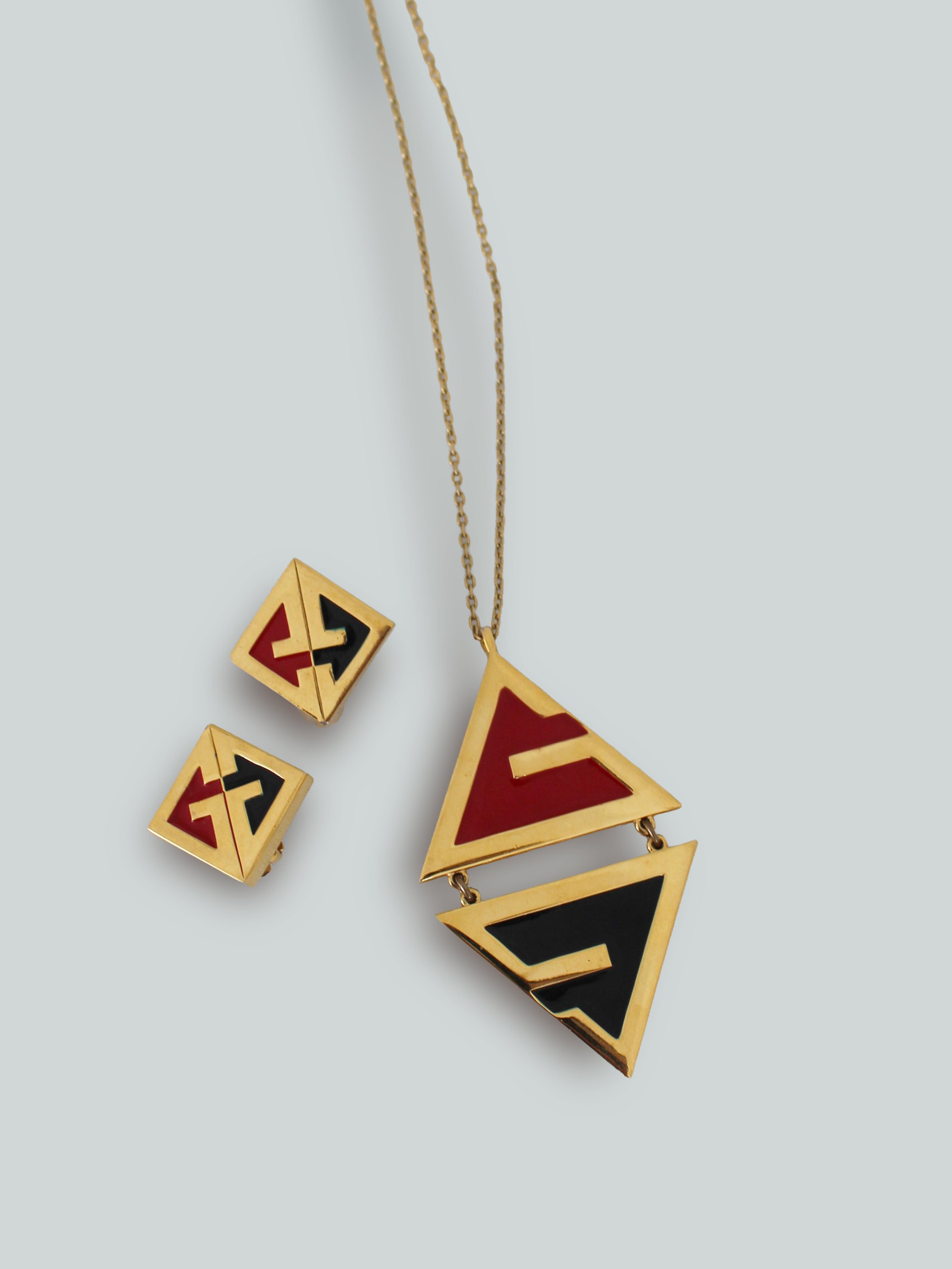 GIVENCHY ENAMEL NECKLACE & EARRINGS circa 1977