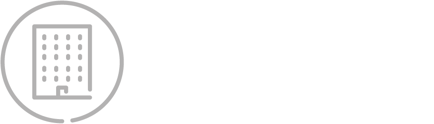 Simbolo di un hotel con edificio e letto all'interno.