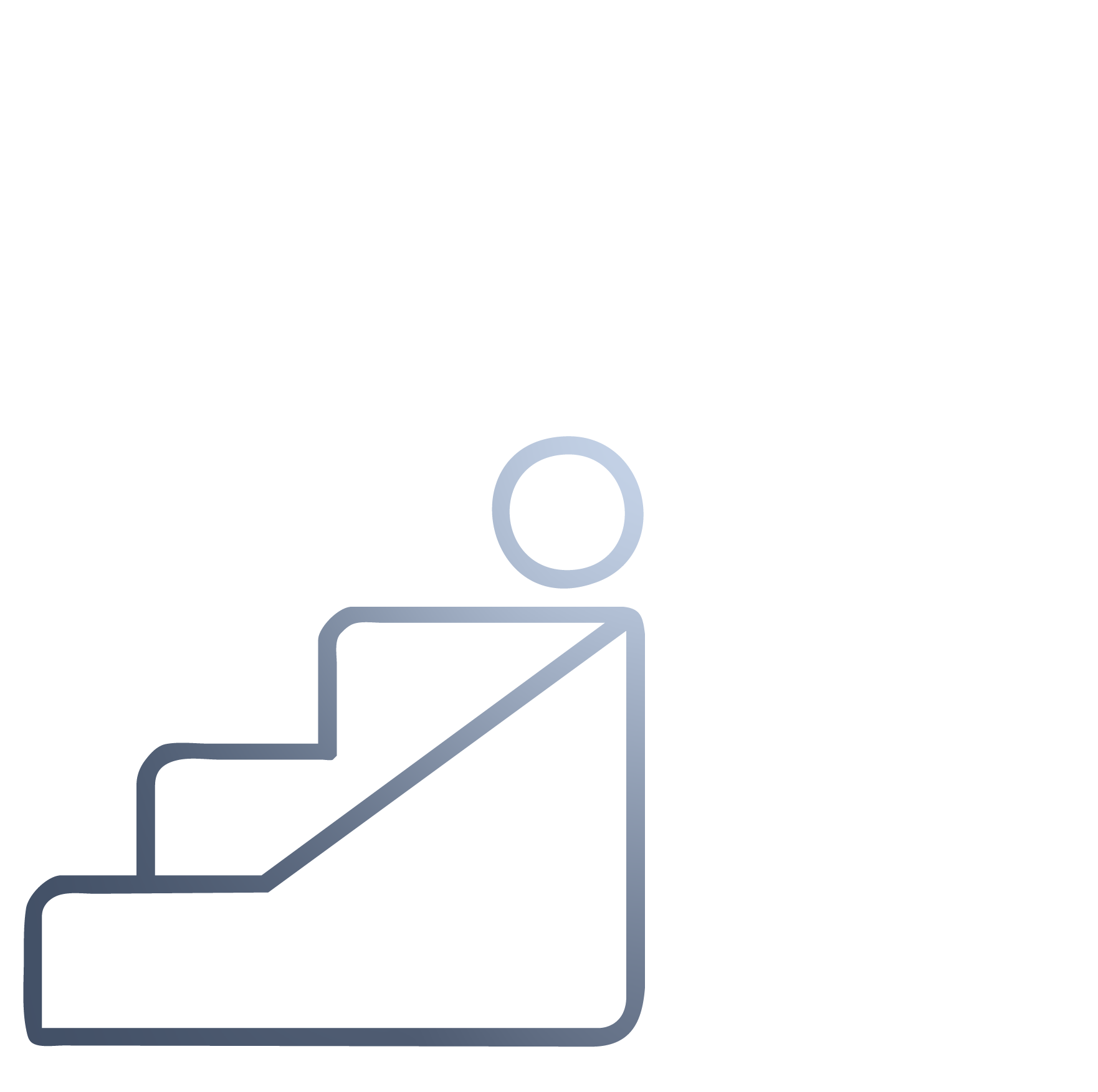 Illustration of a staircase with four steps in shades of gray, leading up to a rounded platform.