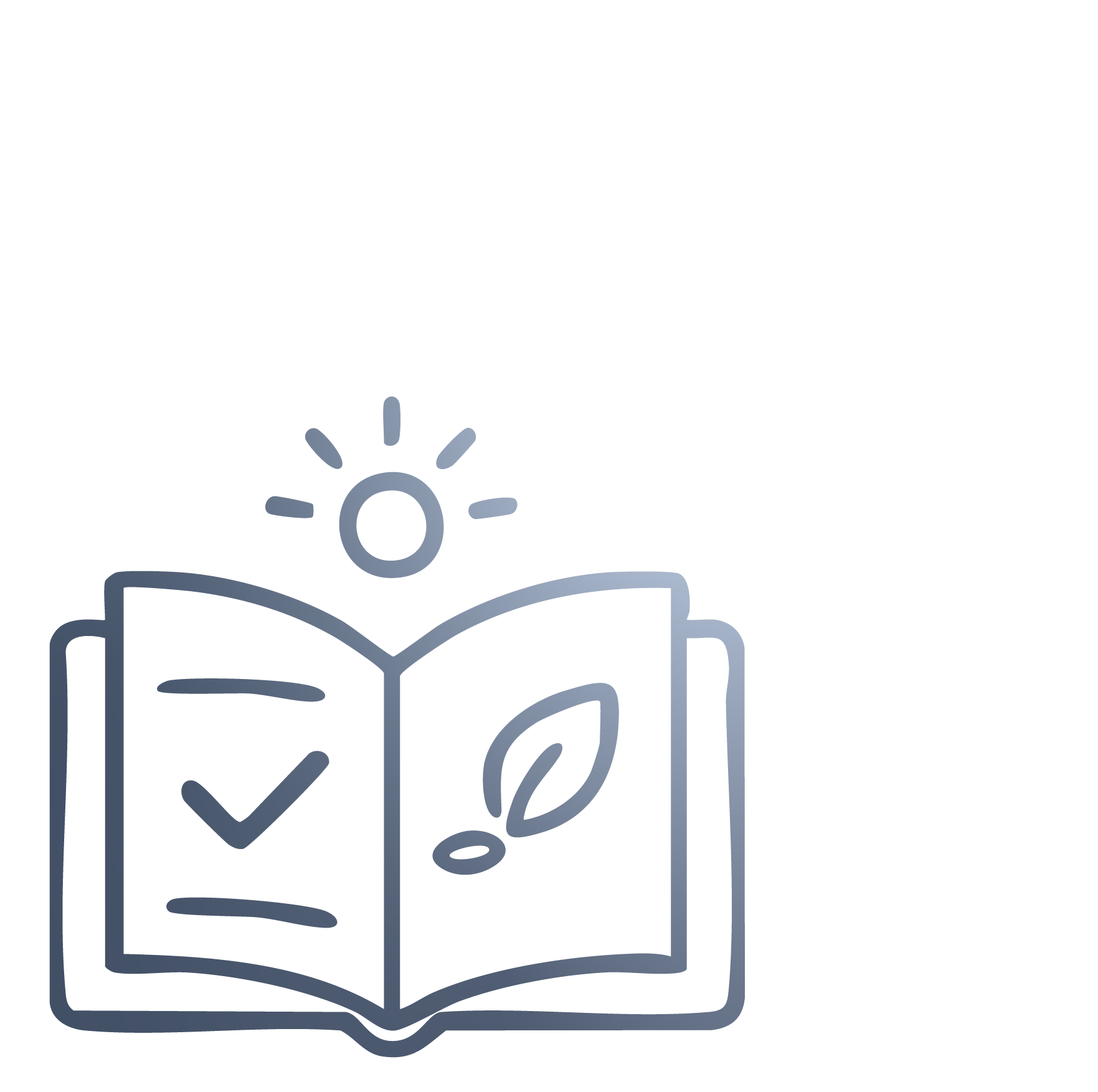 Illustration of a gray and blue refrigerator with a door open, revealing shelves inside.