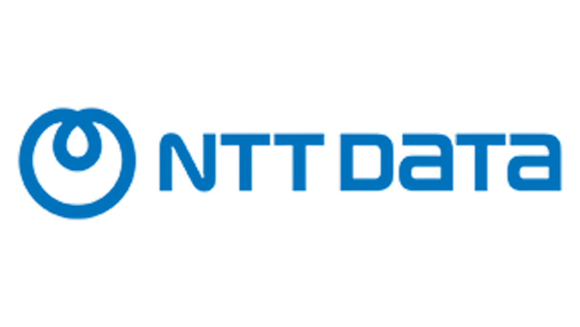 NTT Data company logo in blue with circular power icon.