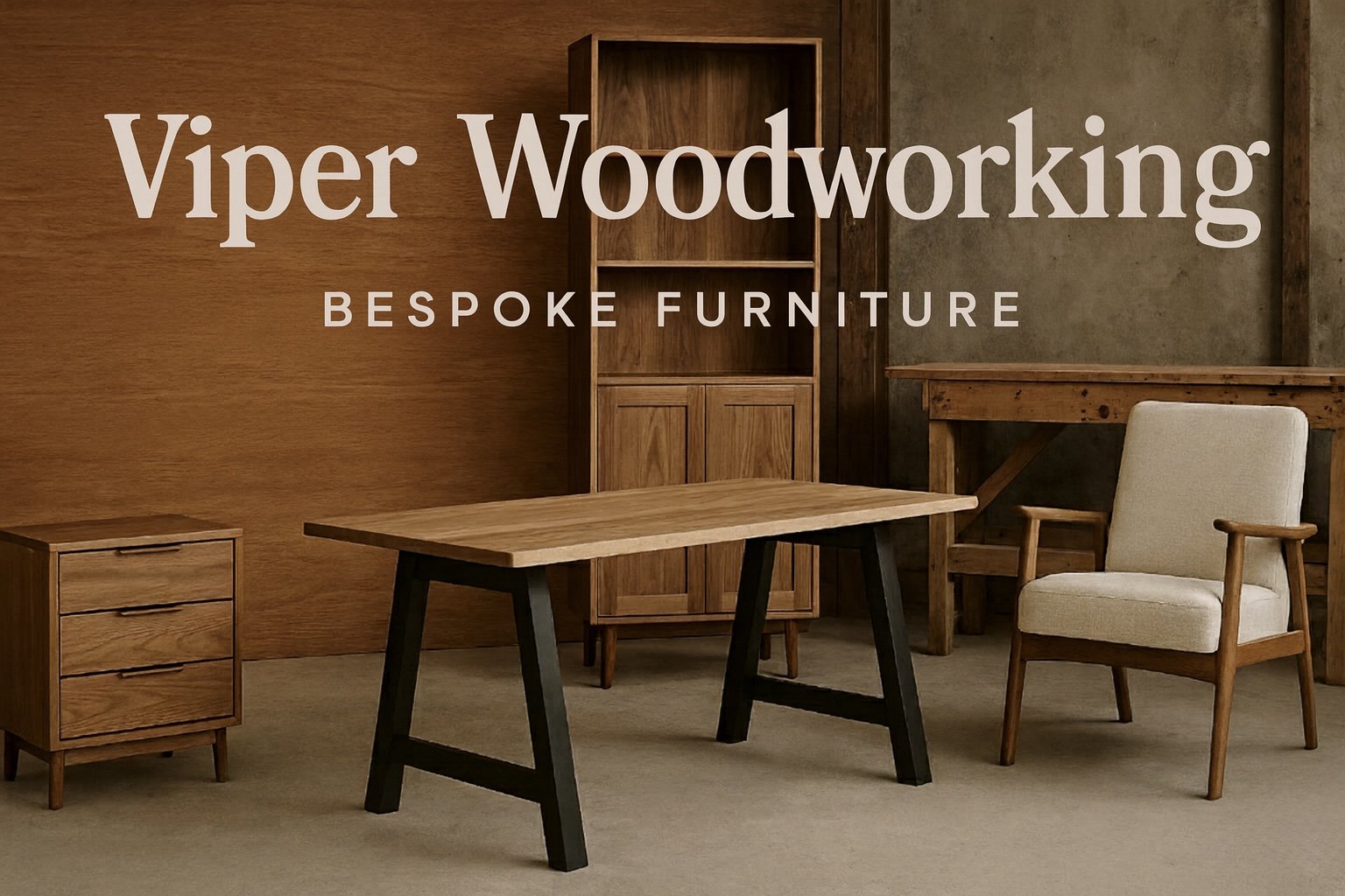 Interior of a minimalist office with wooden furniture, including a desk, a bookshelf, a filing cabinet, and a chair.