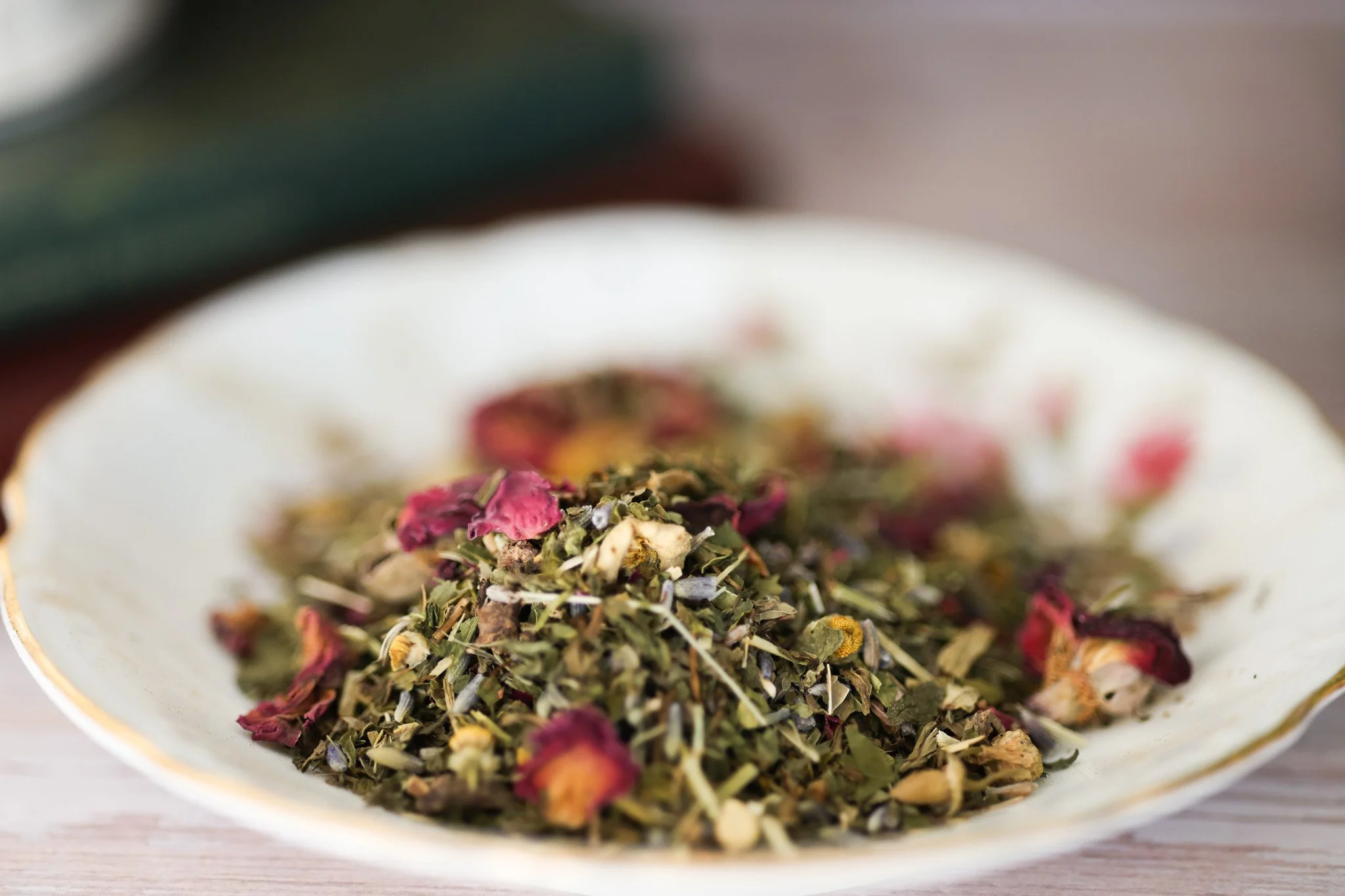 herbal tea calming tea relaxation tea wellness tea caffeine-free tea botanical tea blend loose leaf tea stress support tea herbal wellness blend Raise Wellness tea