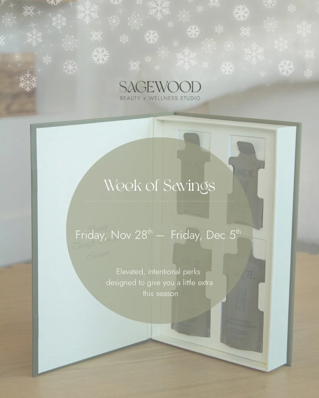 Sagewood&rsquo;s Week of Savings ❄️
 This season, we&rsquo;re saying thank you with a week of intentional perks. 

A little something extra for supporting small and shopping local. 

From November 28th through December 5th, enjoy:
 &bull;A compliment