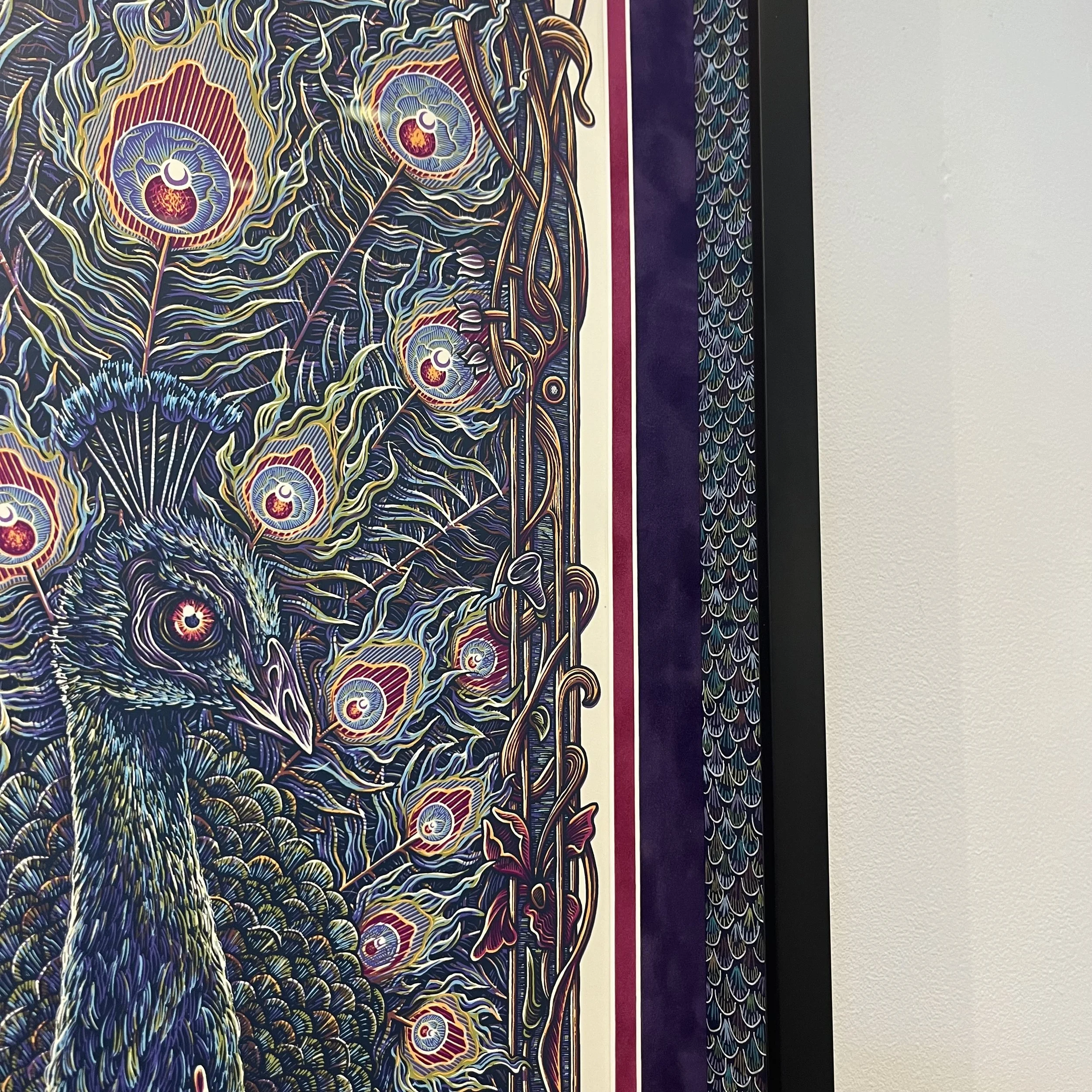 Colorful peacock with intricate feather details in a vibrant art style.