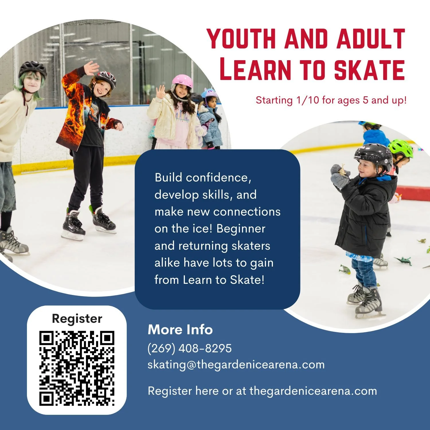 Who's ready to skate? There's something for everyone here at the Garden Ice Arena! Whether you're brand new to skating or a little rusty after a few years off, we're sure you'll find fun and friends out on the ice!

⛸ Youth &amp; Adult Learn to Skate