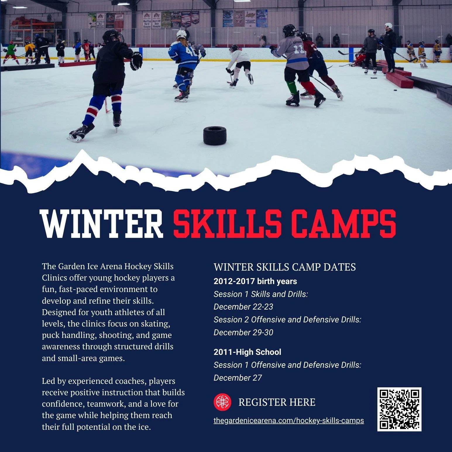 Keep your skills sharp over break with our Winter Hockey Skills Camps!

 #thegardenicearena #hockey #hockeyskillscamp #hockeyskillstraining