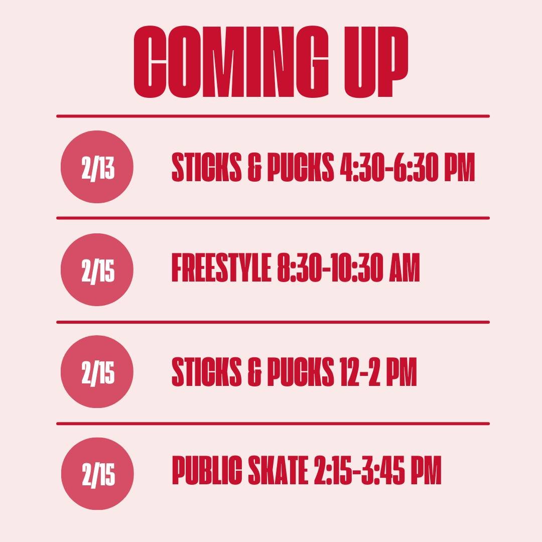 Don't miss our public events coming up this weekend!

 #thegardenicearena #iceskating #publicskate #winterfun #sticksandpucks #freestylefigureskating