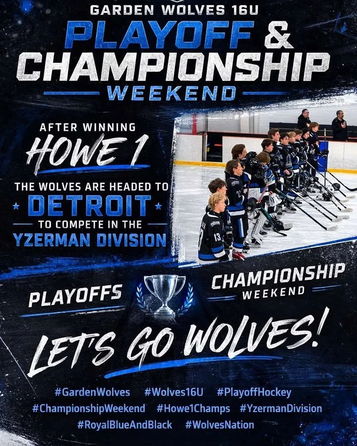 Let's go Wolves! Our 16U Wolves team is headed to Detroit to compete in the Yzerman division championship this weekend!

#GardenWolves #thegardenicearena #playoffhockey