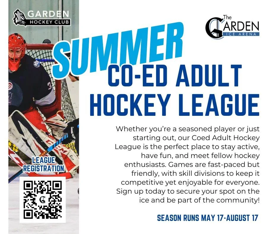 Registration is still open for the summer season of our Co-ed Adult Hockey League! Whether you're a seasoned player or just starting out, there's a league for you! Games are fast-paced but friendly with skill divisions to keep it competitive yet enjo
