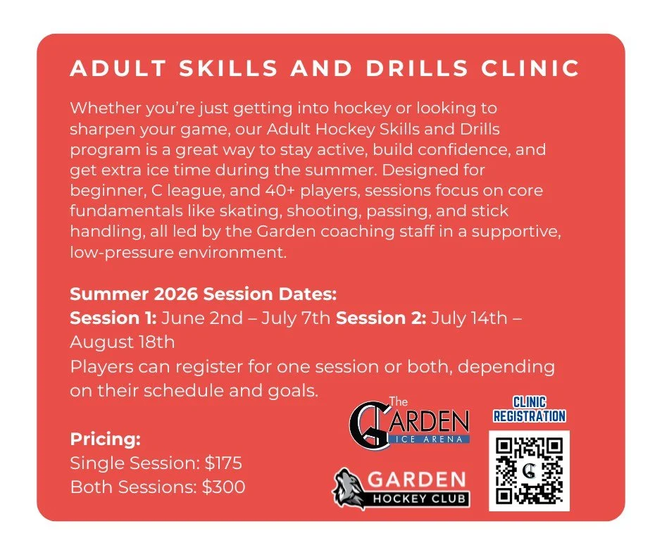 Whether you&rsquo;re just getting into hockey or looking to sharpen your game, our Adult Hockey Skills and Drills program is a great way to stay active, build confidence, and get extra ice time during the summer. Designed for beginner, C league, and 