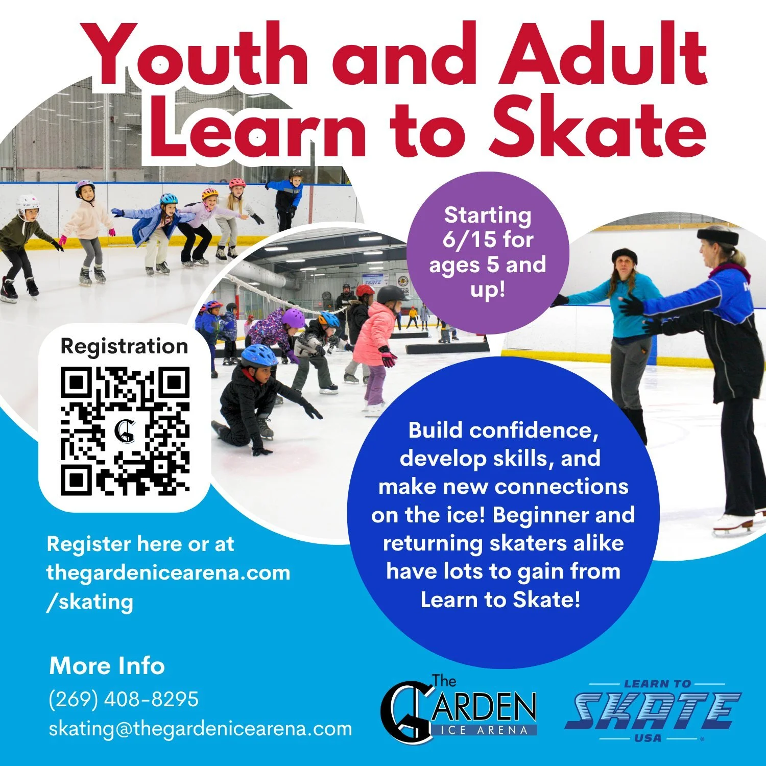 Stay cool this summer at the rink ☀️ Summer Learn to Skate Registration is open now!

Youth &amp; Adult Learn to Skate
Summer Session 1: 5 weeks from 6/15 - 7/13
Summer Session 2: 5 weeks from 7/20 - 8/17
Mondays 6-7 pm, Advanced LTS 5-6 pm (basic 4 