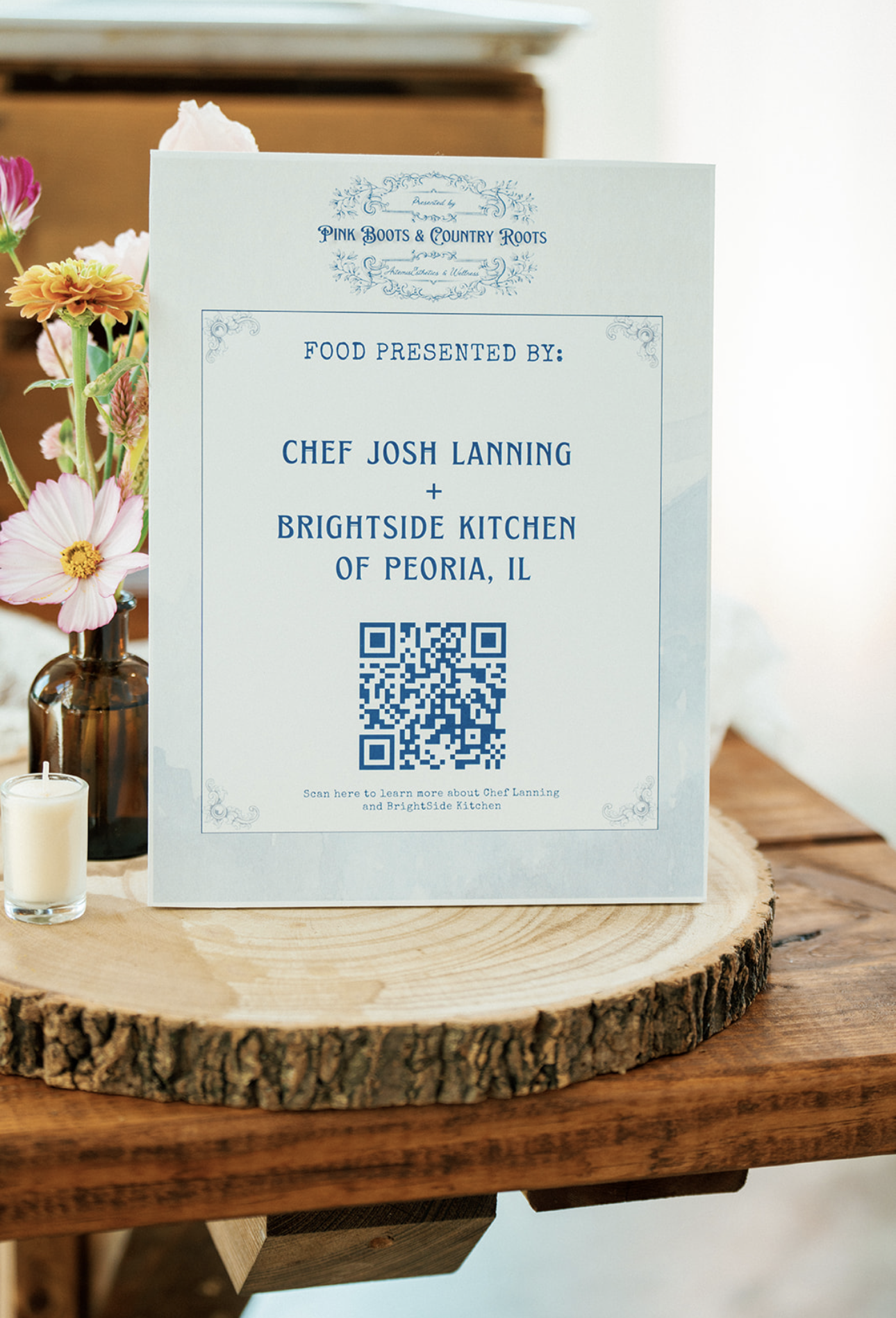 Sign displaying Chef Josh Lanning and Brightside Kitchen of Peoria, IL.