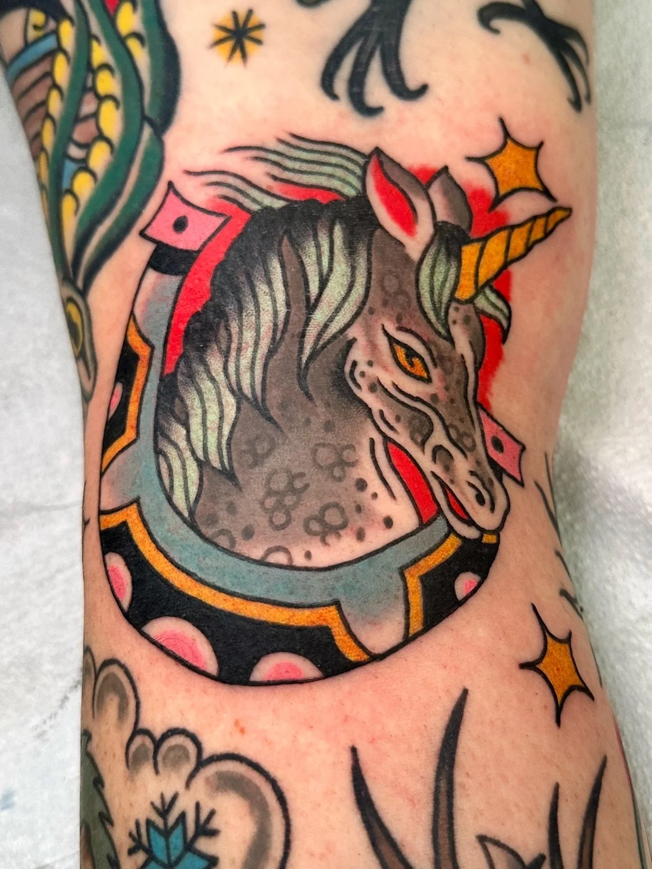 A couple from earlier this week. Unicorn for Jodie and a clown gal for @playful.pokes Cheers!!
Thank you to everyone who allows me to do my thing 🙏 

#traditionaltattoos #indianapolistattoo #indianapolis #indianatattoo #clowntattoo