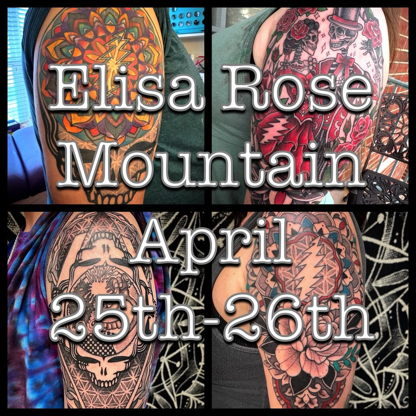🏁GUEST ARTIST ANNOUNCEMENT🏁
 
We&rsquo;re excited to announce that our good friend @elisarosemountain will be joining us in the shop April 25th &amp; 26th for a guest spot.

She&rsquo;ll be taking on a limited number of appointments throughout the 