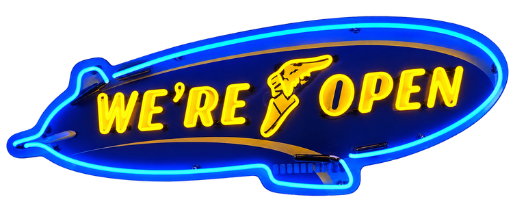 We're Open neon sign