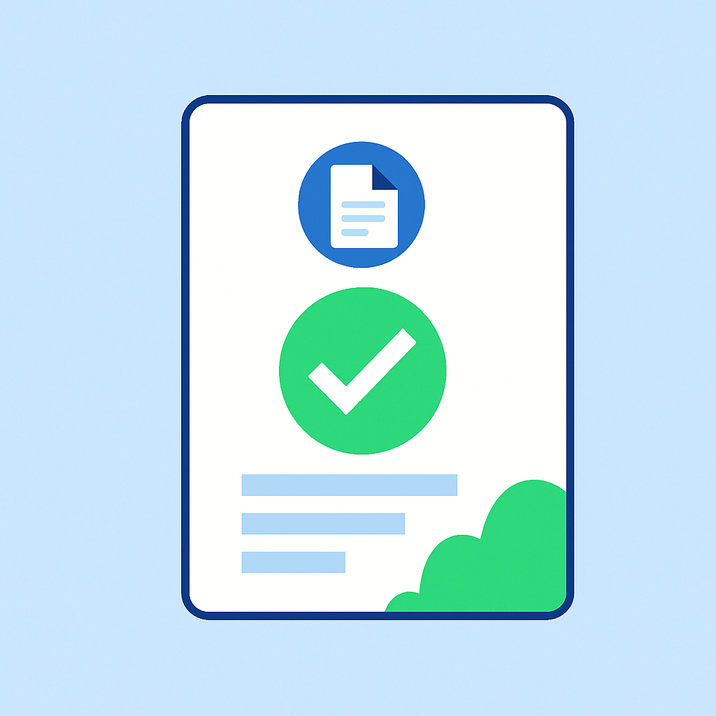 Représentation schématique d'un document numérique avec une coche verte indiquant une validation ou accord, sur un fond pastel clair.