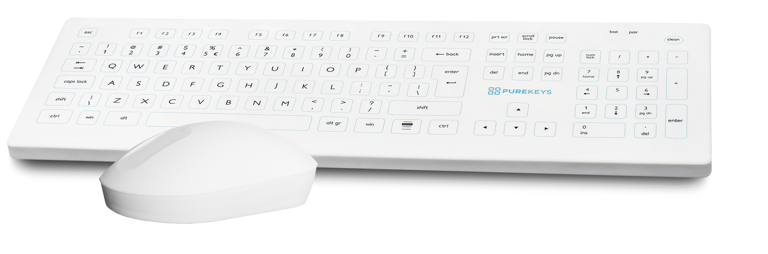 Purekeys Wireless Keyboard & Mouse, Full Size, IP66, White