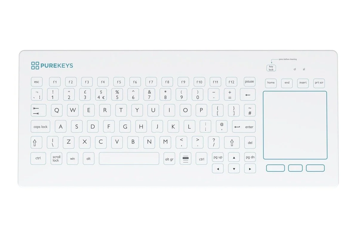 Purekeys USB Compact Keyboard 87 keys, with integral touchpad, IP66, White