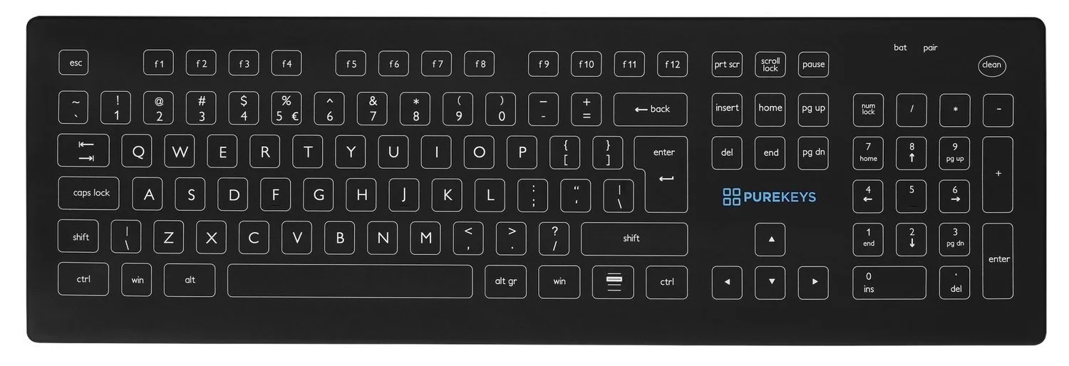 Purekeys Wireless Keyboard & Mouse, Full Size, IP66, Black
