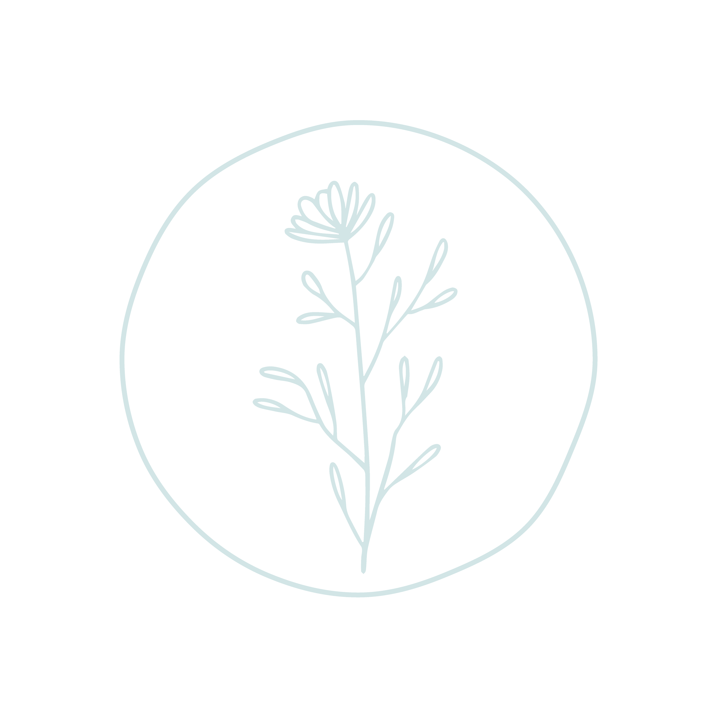 Simple line drawing of a flower with a round outer shape, set against a black background.