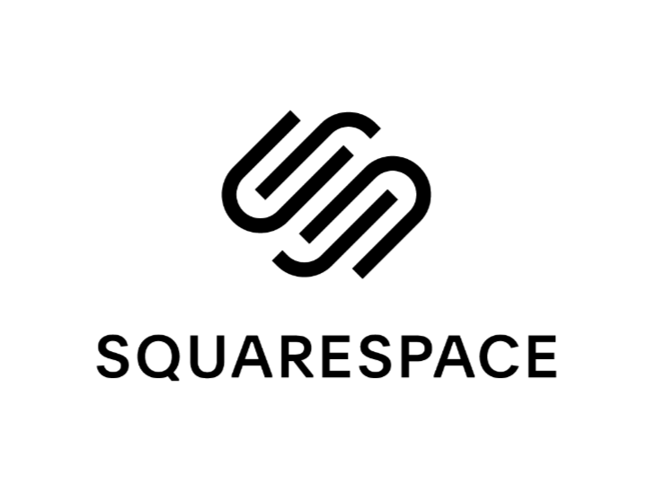 Squarespace logo with a black stylized 'S' symbol above the word 'Squarespace' in black bold font.
