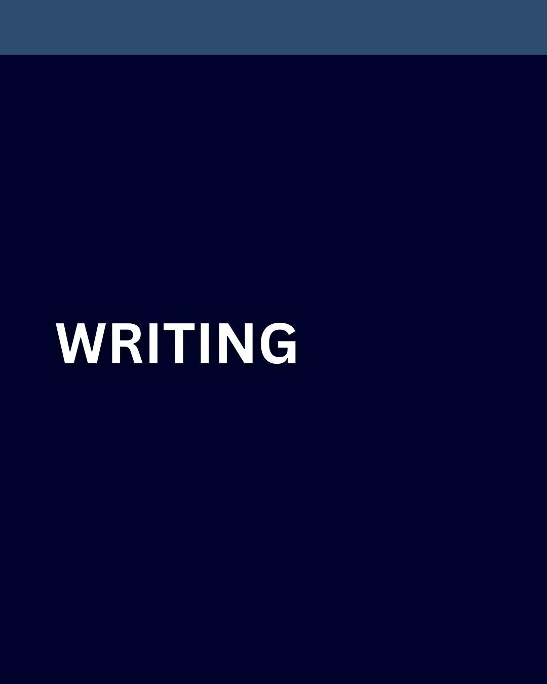 Book cover with dark blue background and the title 'WRITING' in white text.