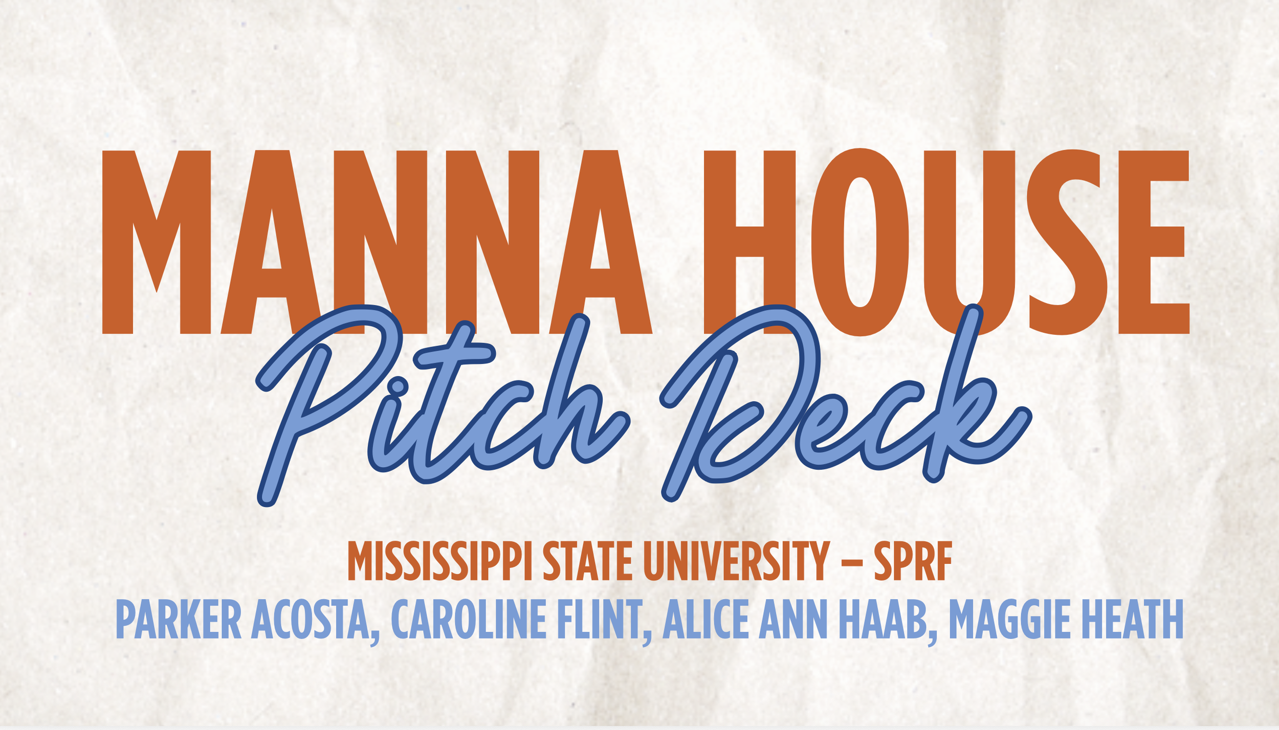 Poster for Manna House Pitch Deck including Mississippi State University and student names