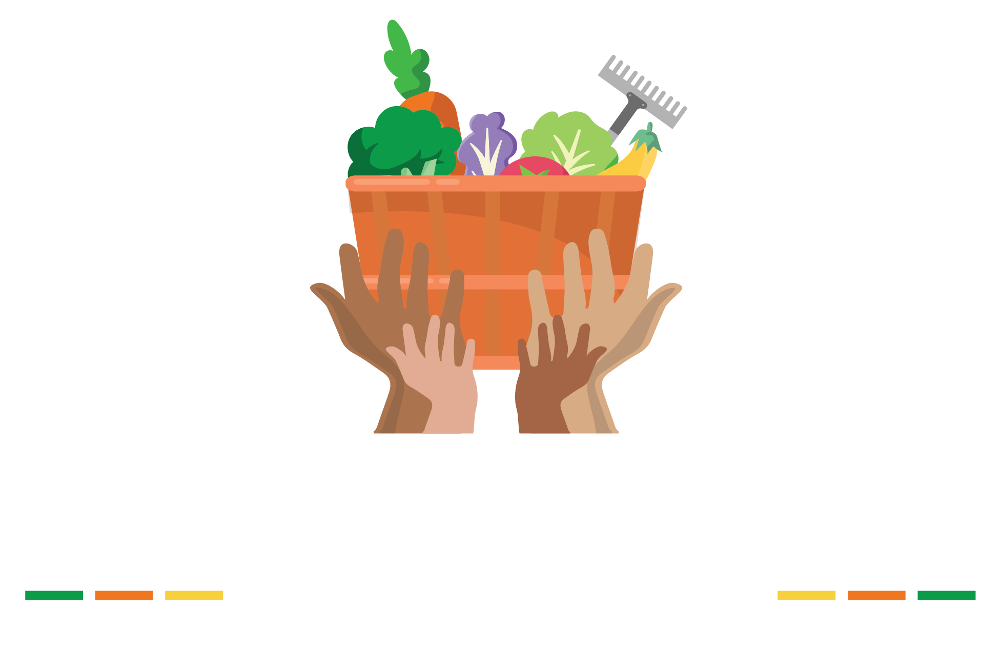 Logo for Providence Farm Collective. Illustration of hands holding a basket of vegetables and a rake. A client of Martyn Printing and Graphics.