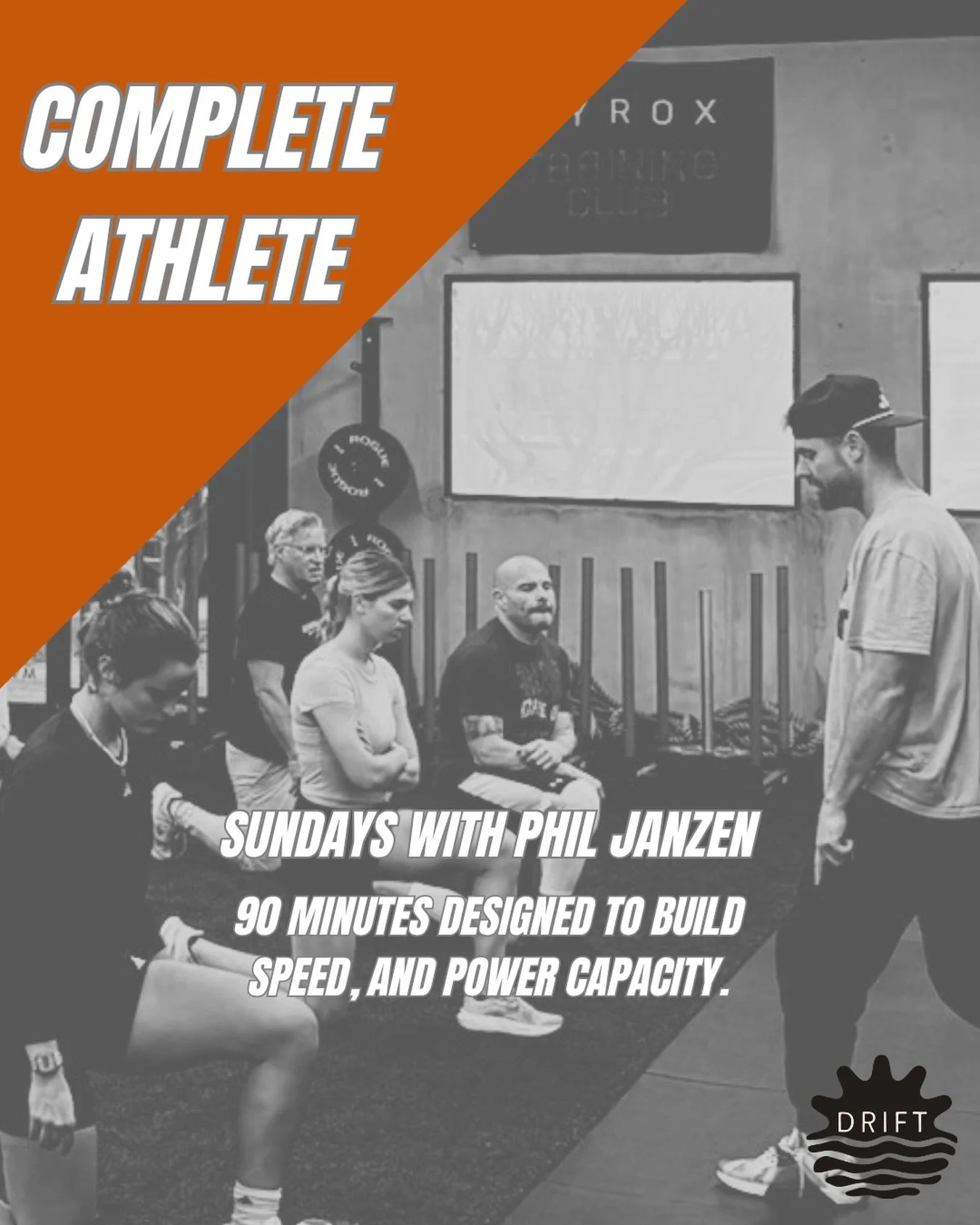 Drift Complete Athlete - 90 min Sunday class - Taught by Phil Janzen w/ over 20+ years experience

Unlock your inner athlete with a 90 minute Sunday session designed to build speed, and power capacity. This class blends proper sprint mechanics and pl